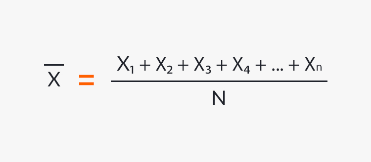 Formula to calculate the arithmetic mean in descriptive statistics.