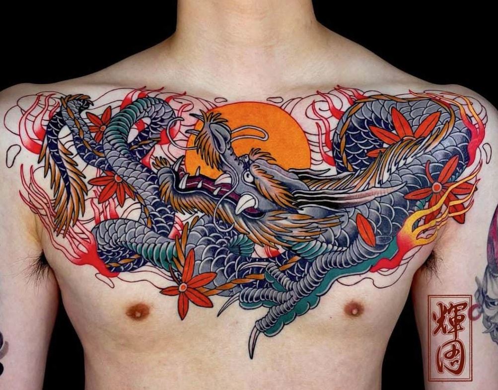 japanese dragon chest tattoo