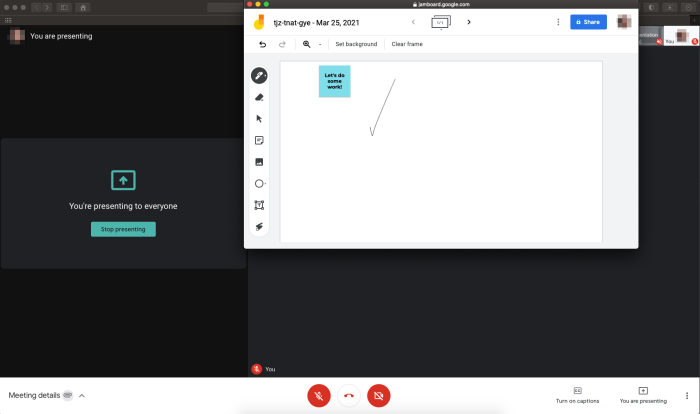 Captura de pantalla para compartir pantalla de Google Meet