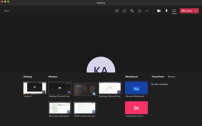 Captura de pantalla para compartir pantalla de Microsoft Teams