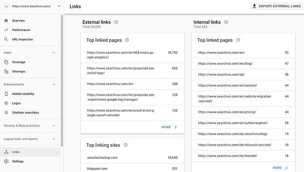 Herramienta de an&aacute;lisis de backlinks de Google Search Console