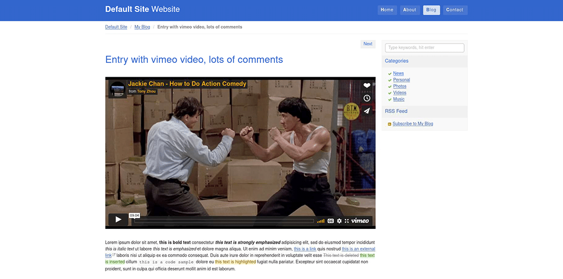 La página de blog probada de ExpressionEngine