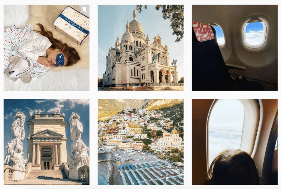 Edificios de la p&aacute;gina de Instagram de Air France y tomas de destinos