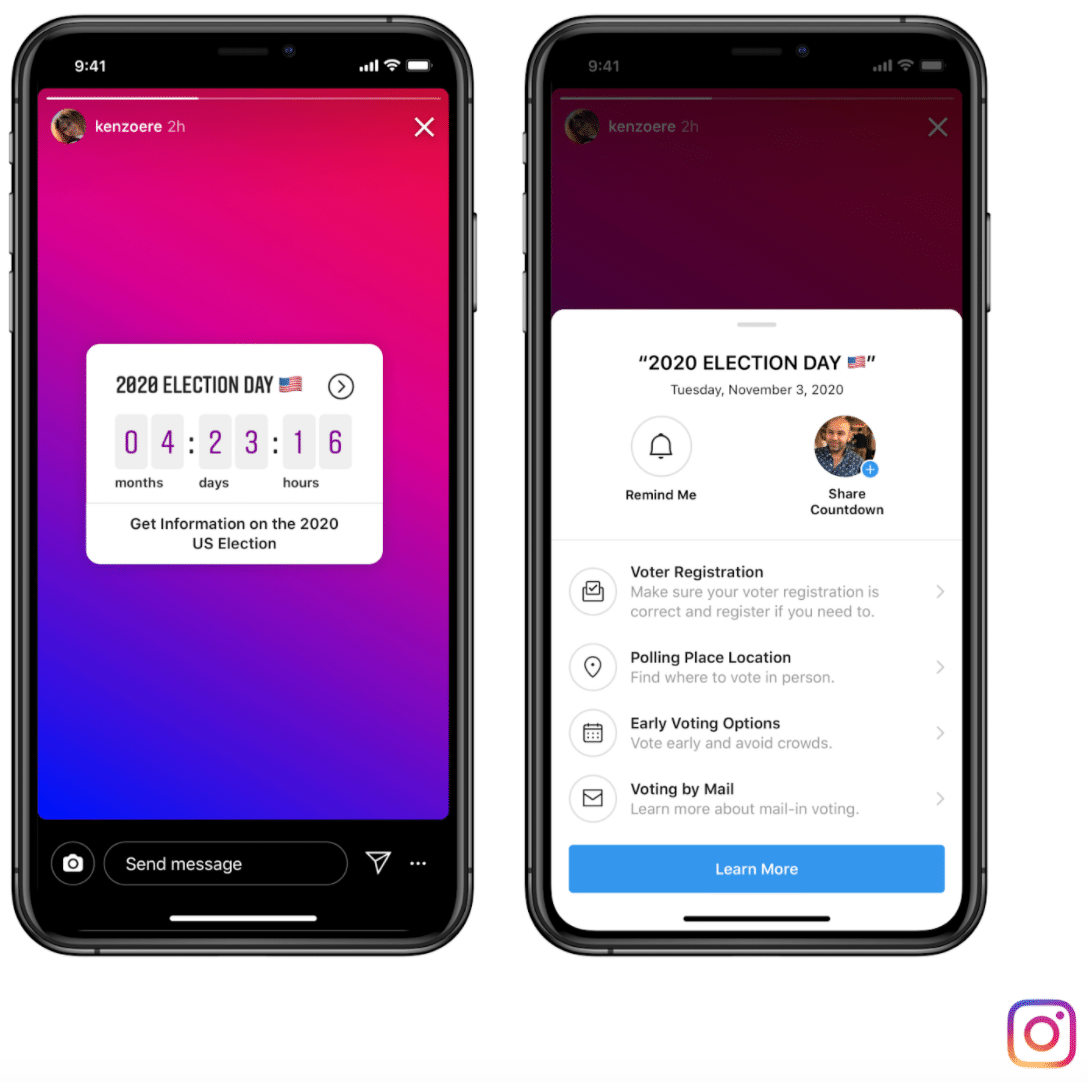 Las principales actualizaciones de Instagram que necesita saber: marzo de 2021 Mensaje de información de votación de Instagram y Facebook