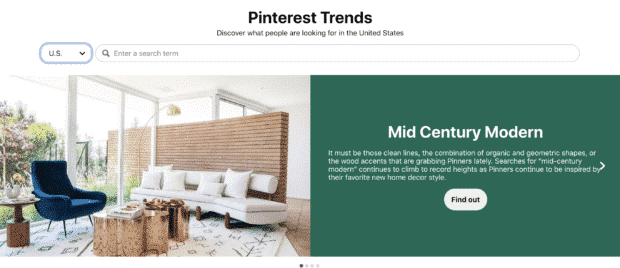 P&aacute;gina de tendencias de Pinterest para la "modernidad de mediados de siglo"