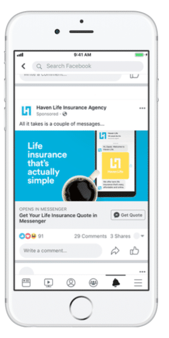 Cuestionario de cotizaci&oacute;n de Haven Life Messenger