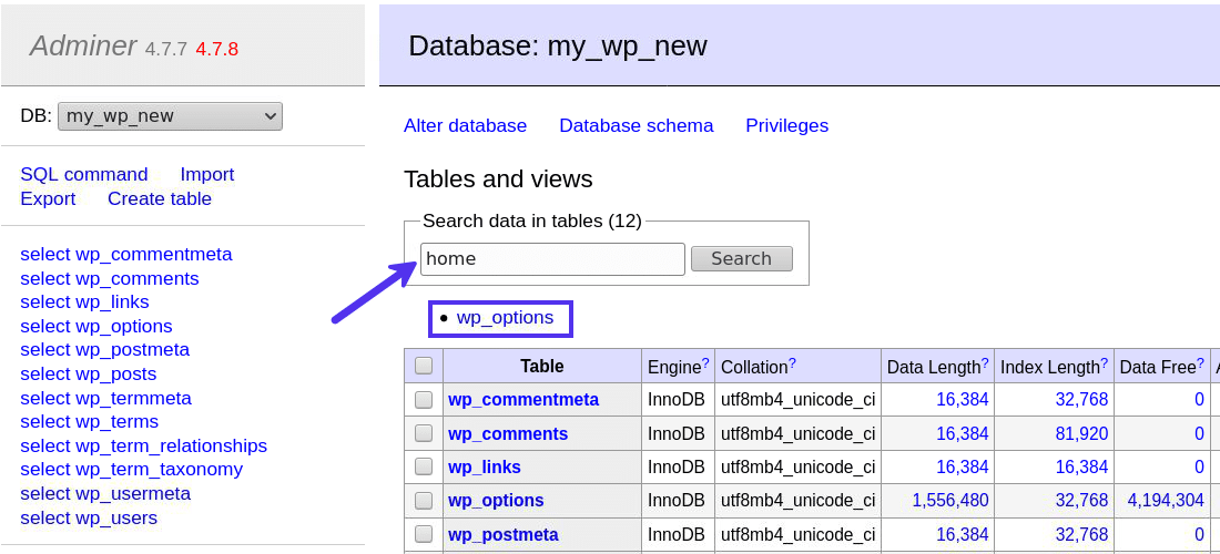B&uacute;squeda de un t&eacute;rmino dentro de una base de datos en Adminer