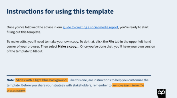 Cómo crear un informe de redes sociales (incluye una plantilla gratuita) Instrucciones sobre el uso de la plantilla gratuita de informes de redes sociales de Hootsuite