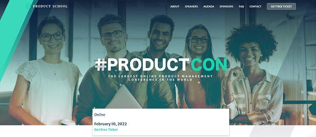 El dise&ntilde;o de la p&aacute;gina de inicio del sitio web de la conferencia ProductCon