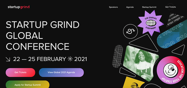 El dise&ntilde;o de la p&aacute;gina de inicio del sitio web de la conferencia startup grind