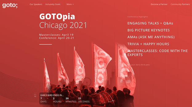 El dise&ntilde;o de la p&aacute;gina de inicio del sitio web de la conferencia GOTOpia
