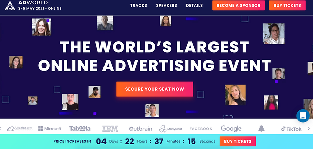El dise&ntilde;o de la p&aacute;gina de inicio del sitio web de la conferencia AdWorld