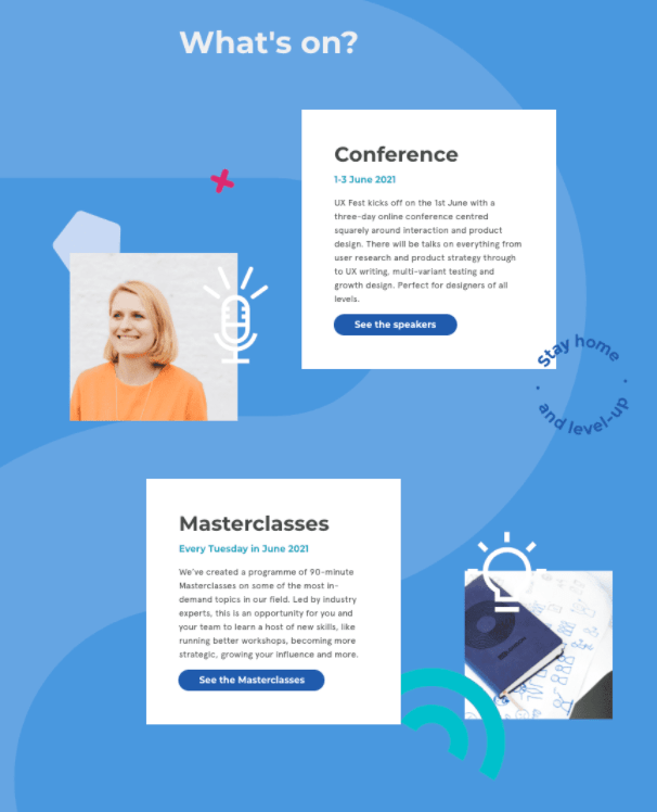 El dise&ntilde;o de la p&aacute;gina de inicio del sitio web de la conferencia UX Fest