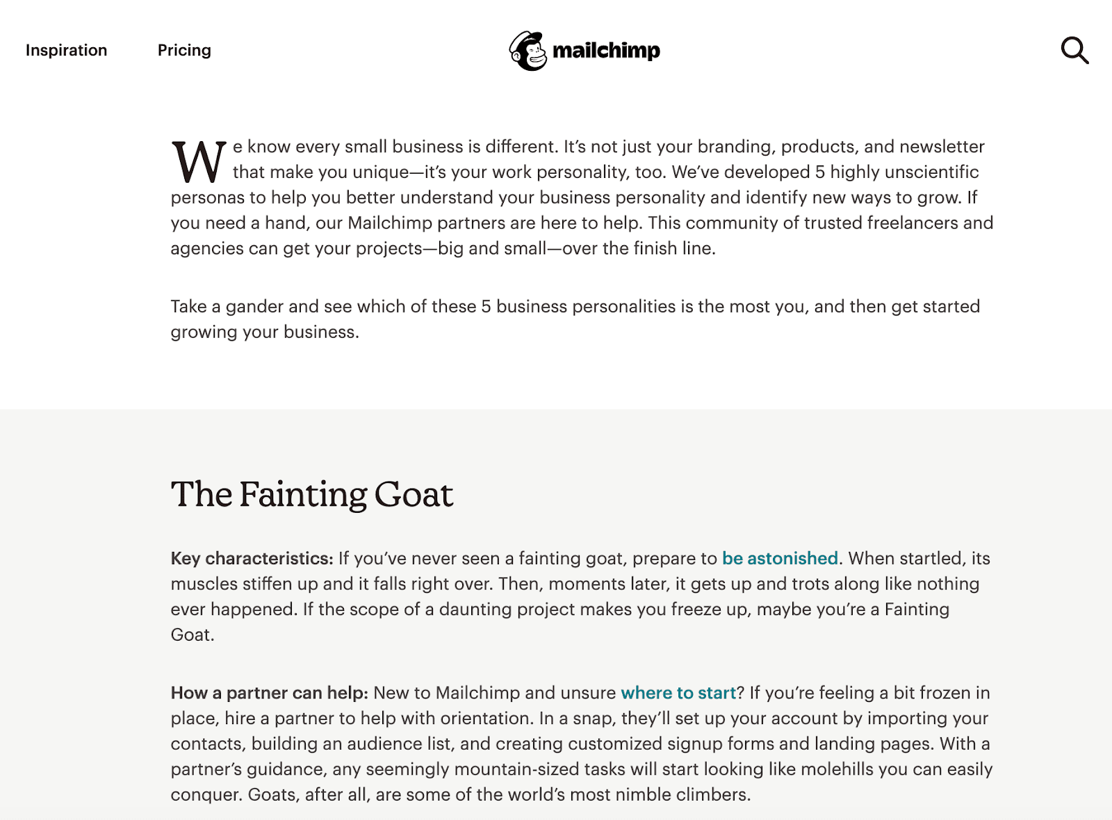 Publicaci&oacute;n del blog de Mailchimp, destacando la voz de la marca. 