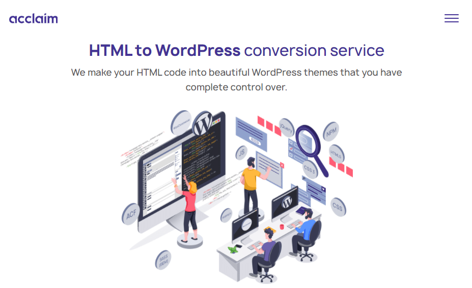 Servicio de conversi&oacute;n humana Acclaim - HTML a WordPress