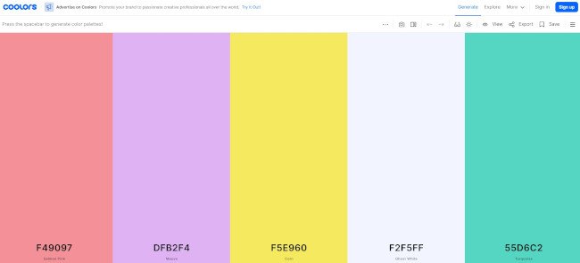Coolors como una herramienta de dise&ntilde;o en l&iacute;nea gratuita para generar paletas de colores.