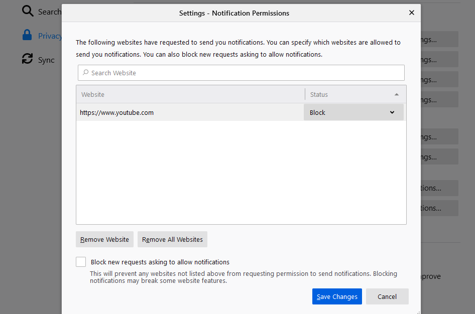 permiso de notificaciones de firefox