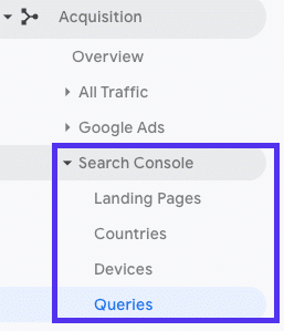 Datos de la consola de b&uacute;squeda en Google Analytics