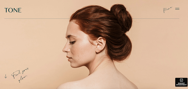 La p&aacute;gina de inicio de Tone Dermatology, un ejemplo de cu&aacute;ndo no desea usar la regla de los tercios (se ve mejor cuando es sim&eacute;trica en este caso).
