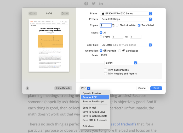 Opciones de PDF macOS Opciones de PDF macOS