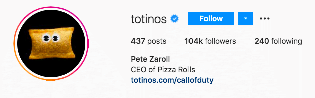 17 ideas biográficas de Instagram + cómo crear las tuyas propias (plantillas) Carácter de rollo de pizza de Totinos