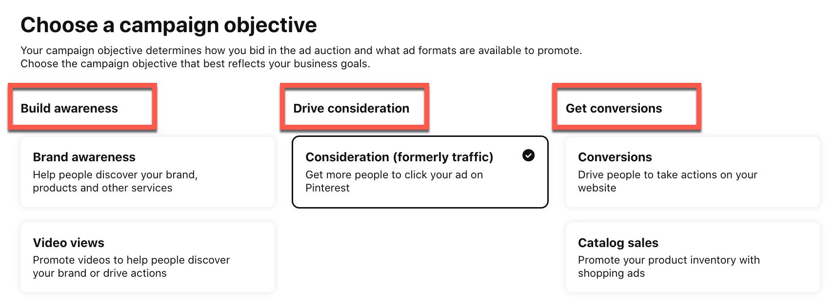 Elija los objetivos de su campa&ntilde;a en Pinterest Ads