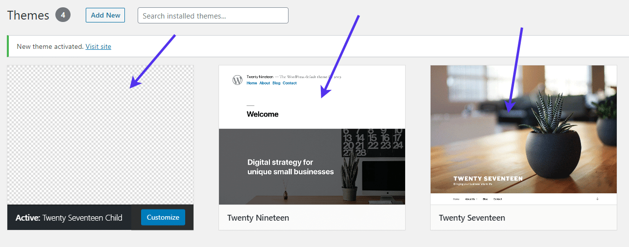 El panel Temas en WordPress