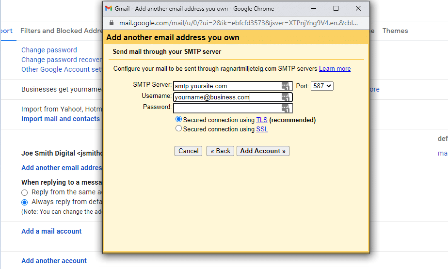 Configuraci&oacute;n del servidor SMTP de Gmail