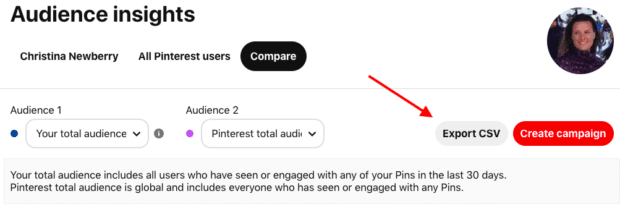 Cómo crear un informe de redes sociales (incluye una plantilla gratuita) Exportación de estadísticas de audiencia de Pinterest