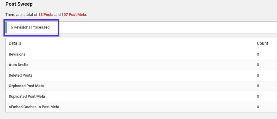 Revisiones de WordPress procesadas con el complemento WP-Sweep