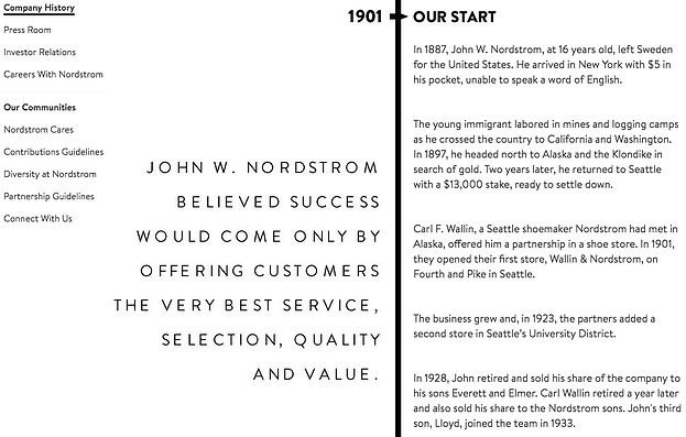 Historia de Nordstrom Declaración de historia, visión y misión de Nordstrom