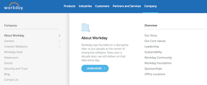 27 ejemplos de declaración de misión y visión de empresa verdaderamente inspiradores Declaración de misión de Workday sobre la página