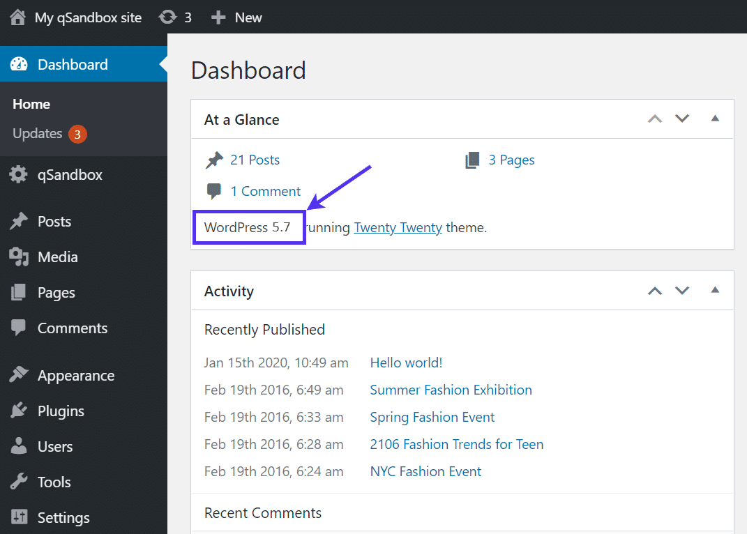 Vea la nueva versi&oacute;n de WordPress en su panel de control.