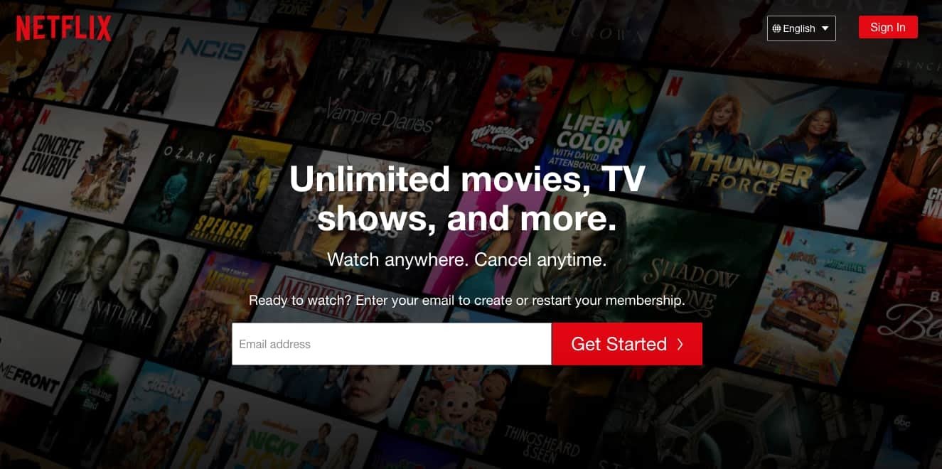 ejemplo de tama&ntilde;o de jerarqu&iacute;a visual de Netflix