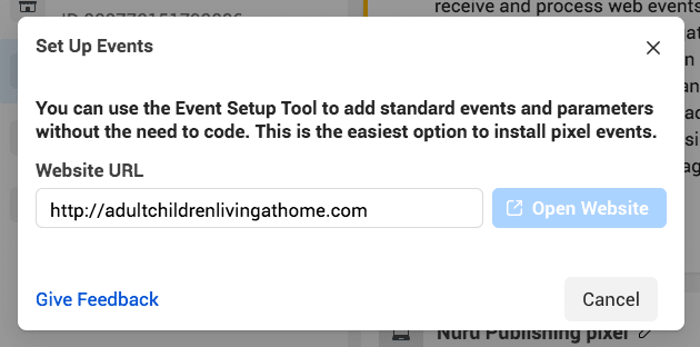 configurar eventos abrir sitio web