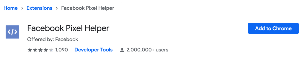 Extensi&oacute;n de Facebook Pixel Helper para Google Chrome