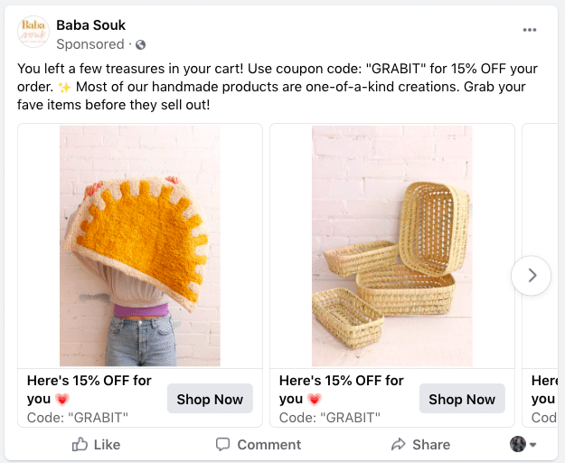 Anuncio de Facebook Baba Souk