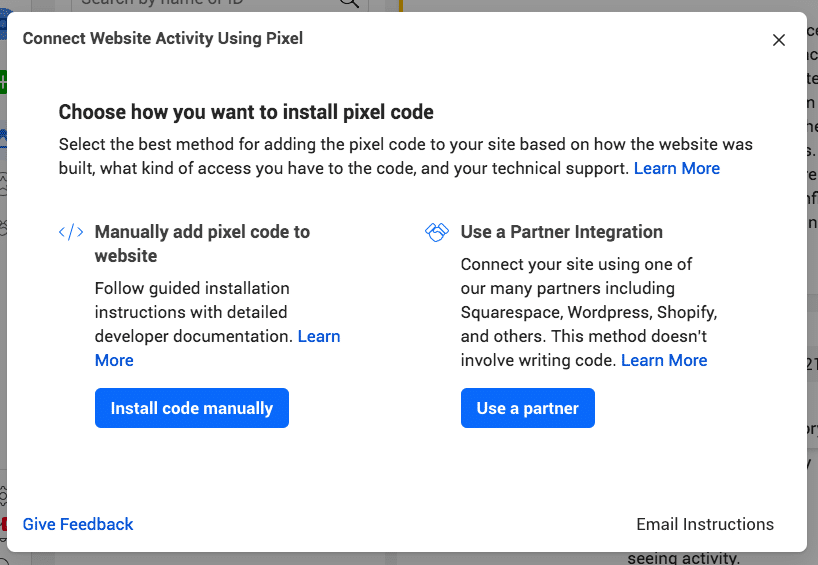 instalar el c&oacute;digo de p&iacute;xeles de Facebook en la p&aacute;gina web