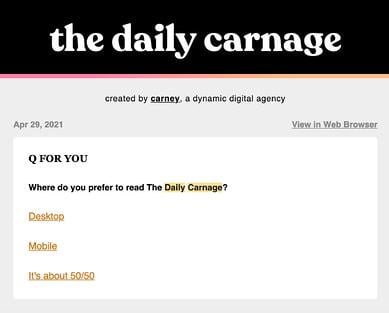 El ejemplo de correo electr&oacute;nico interactivo de Daily Carnage