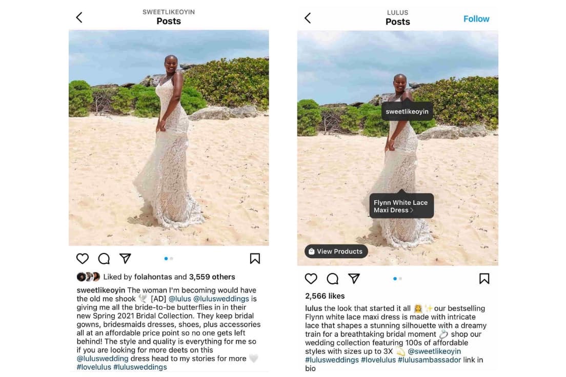 Ejemplo de promoci&oacute;n cruzada de influencers en Instagram