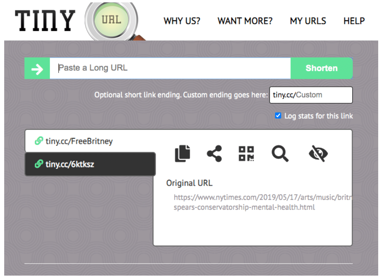 Acortador de URL personalizado Tiny.CC