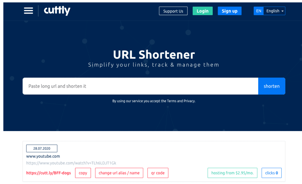 Acortador de URL personalizado Cut.Ly