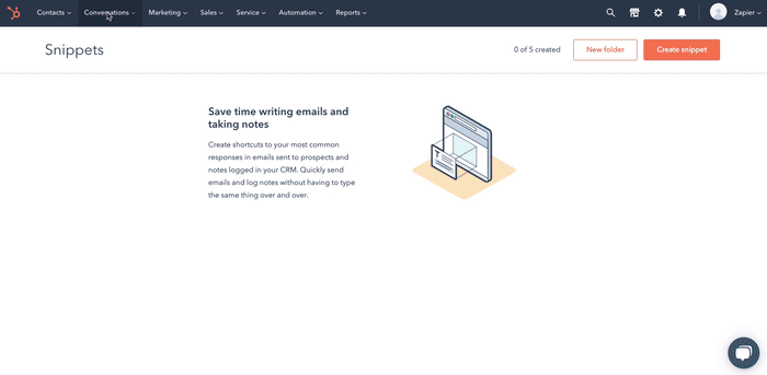 hubspot-tips-01-snippets Un GIF que muestra cómo crear un fragmento en HubSpot