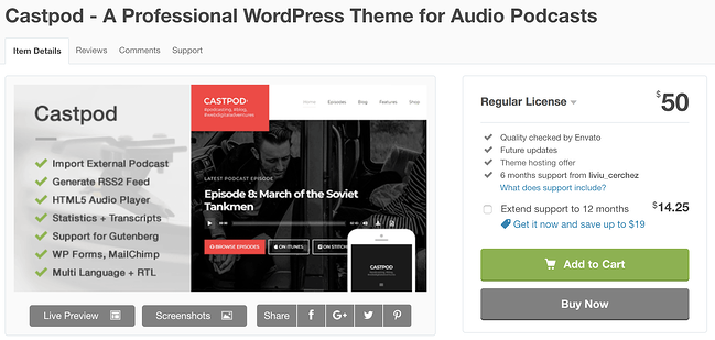 Los 15 mejores temas de WordPress para podcasters en 2021 página de descarga del tema castpod wordpress para podcasts