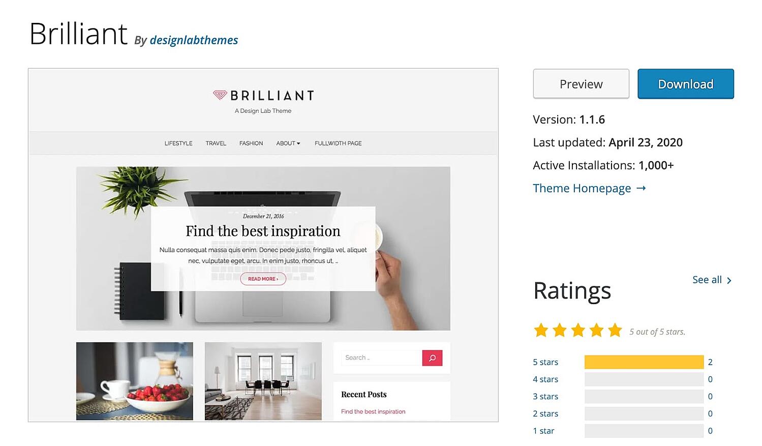 Brillante tema gratuito para blogs de WordPress