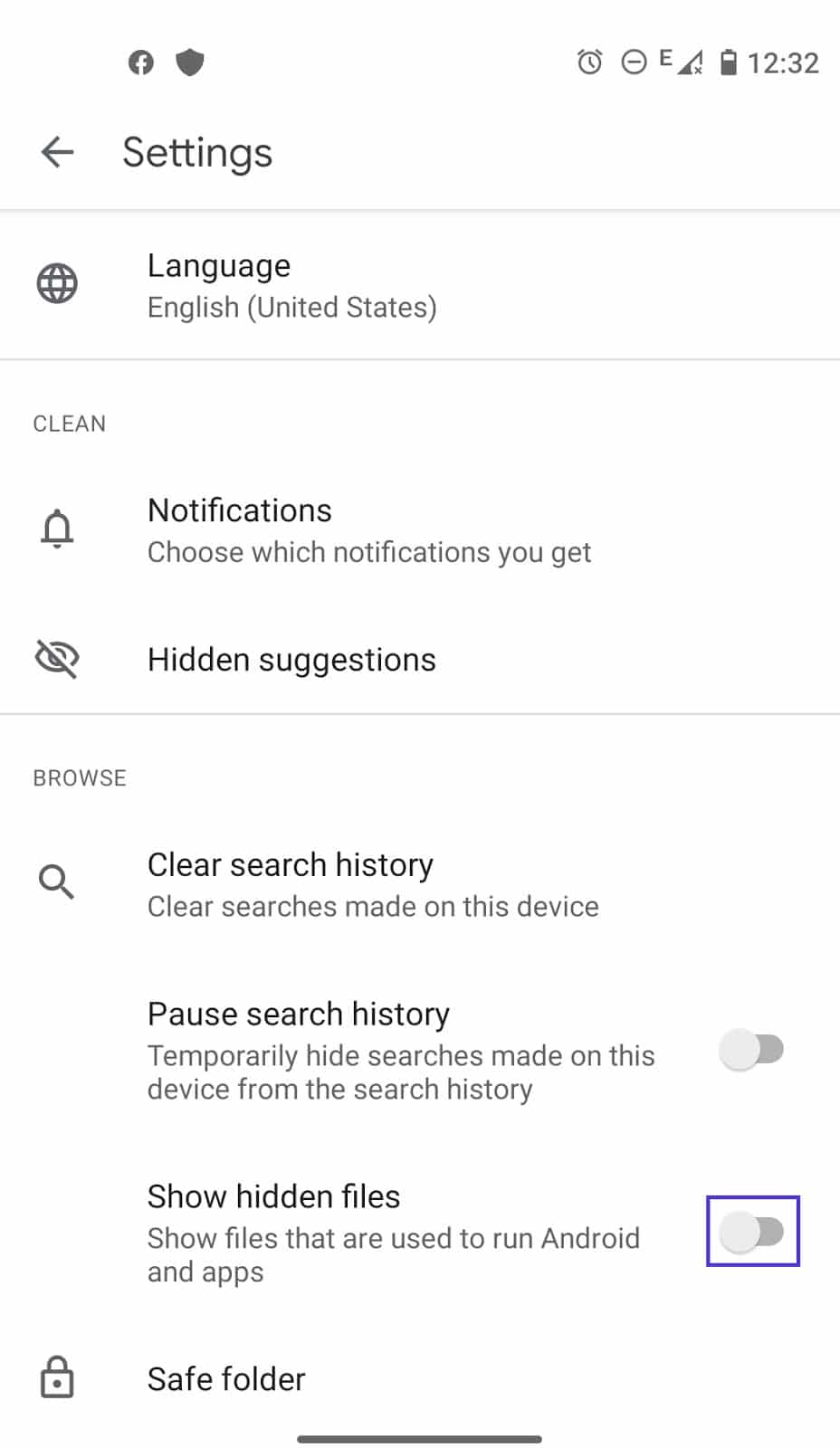 Archivos de Android con el bot&oacute;n de alternancia 