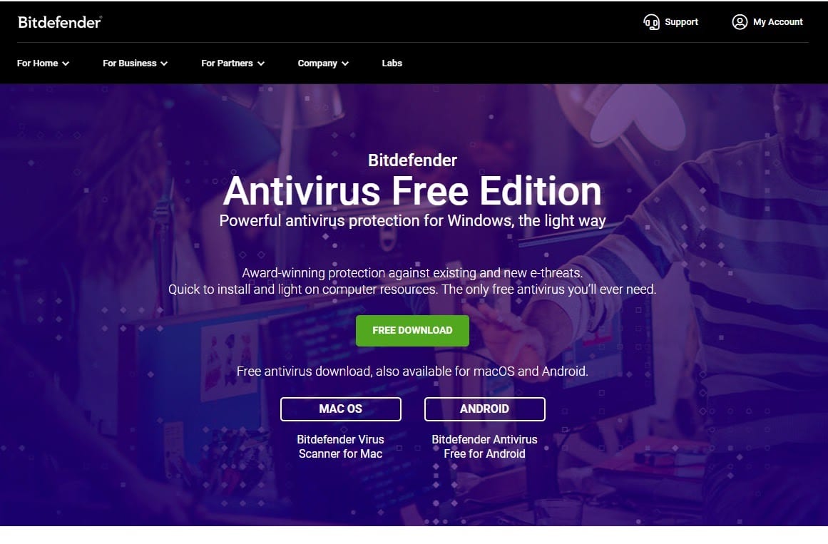 Bitdefender Antivirus, captura de pantalla de la p&aacute;gina de inicio.
