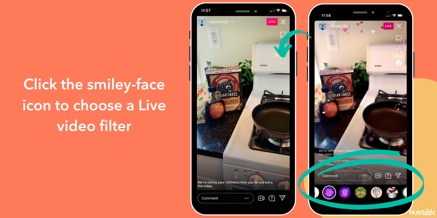 cambiar el filtro en el video de Instagram Live con el &iacute;cono de la carita sonriente