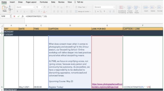 funci&oacute;n concate en el ejemplo de Excel