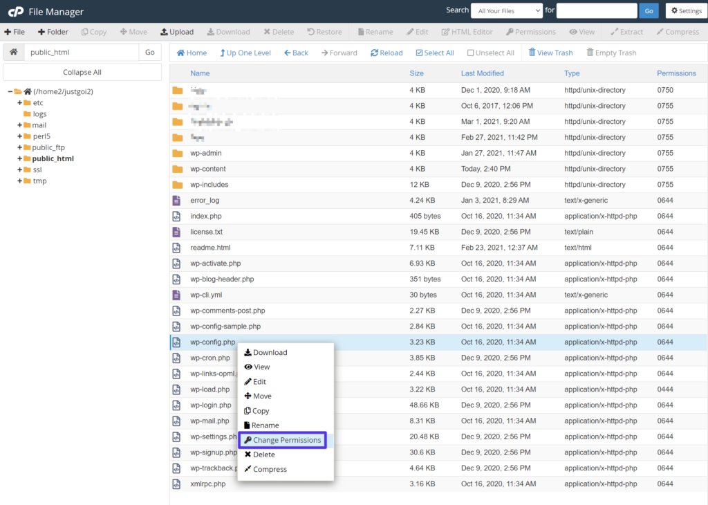C&oacute;mo cambiar los permisos de archivos usando cPanel File Manager